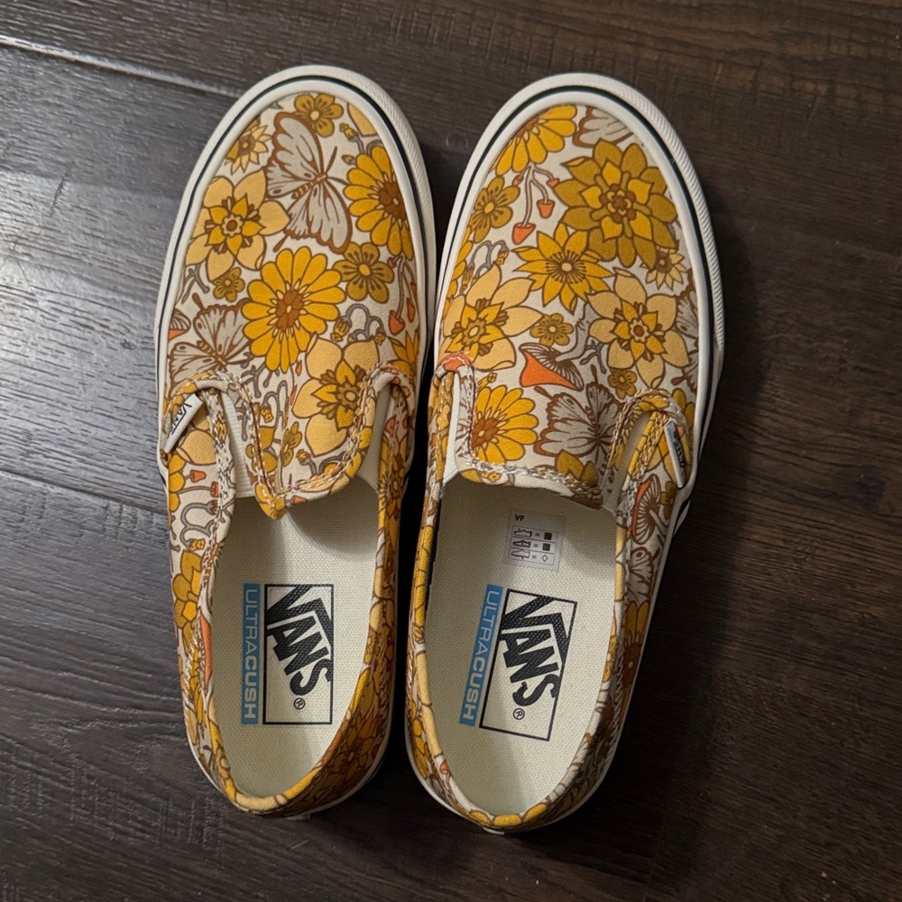 Vans Yellow and Brown Floral Slip-Ons